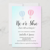 熱気球ピンクブルーかわいいジェンダーの明け方 招待状 (正面)