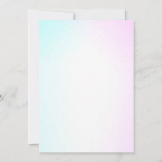 熱気球ピンクブルーかわいいジェンダーの明け方 招待状 (裏面)