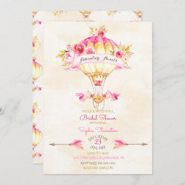 熱気球ピンク金ゴールド黄色の矢印バラ 招待状