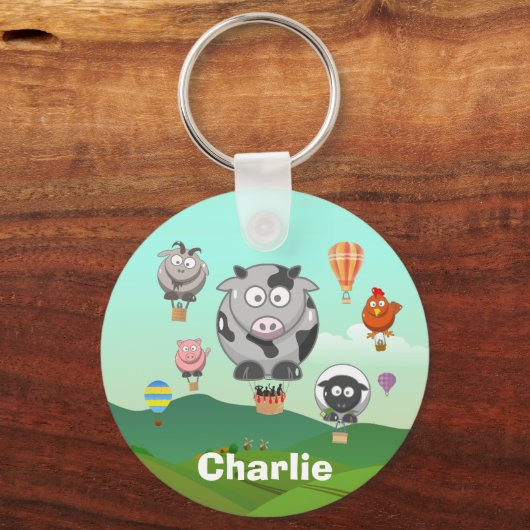 熱気球ファームアニマルパーソナライズされたツ キーホルダー (正面)