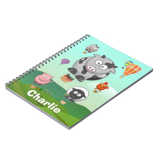 熱気球ファームアニマルパーソナライズされたツ ノートブック (左側)