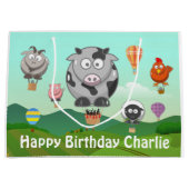 熱気球ファームアニマルパーソナライズされたツ ラージペーパーバッグ (正面)