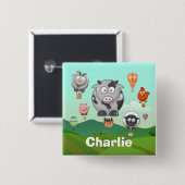 熱気球ファームアニマルパーソナライズされたツ 缶バッジ (正面&裏面)