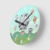 熱気球ファーム動物キッズ ラウンド壁時計 (傾斜)