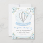 熱気球ブルーシルバーフローラ1歳の誕生日 招待状 (正面)