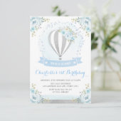 熱気球ブルーシルバーフローラ1歳の誕生日 招待状 (スタンド正面)