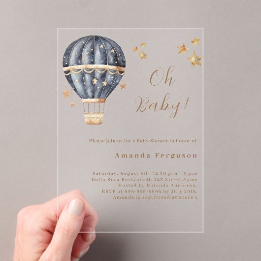 熱気球ブルーボーイスター赤ちゃんシャワー アクリル招待状 (インサイチュ (ポータブル))