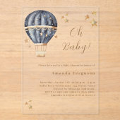 熱気球ブルーボーイスター赤ちゃんシャワー アクリル招待状 (正面)