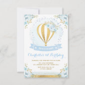 熱気球ブルー金ゴールドフローラバラ1日 招待状 (正面)