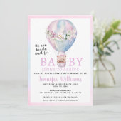 熱気球ベアーガールベイビーシャワー招待 招待状 (スタンド正面)