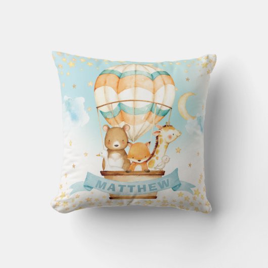 熱気球ベビーアニマルズボーイ子供部屋デコール クッション (正面)