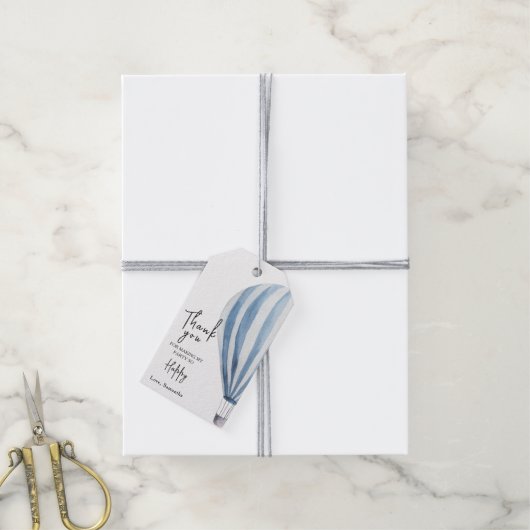 熱気球ベビーシャワーまたは誕生日ありがとう ギフトタグ (より糸付き)