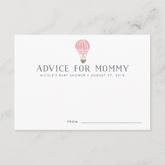 熱気球ベビーシャワーアドバイスカード |ピンク アドバイスカード (正面)