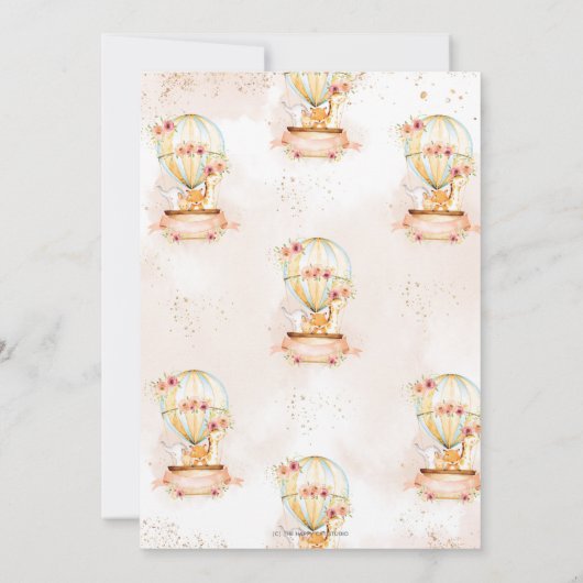 熱気球ベビーシャワージャングル動物ガール サンキューカード (裏面)