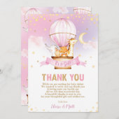 熱気球ベビーシャワージャングル動物ガール サンキューカード (正面/裏面)