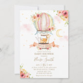 熱気球ベビーシャワージャングル動物ガール 招待状 (正面)