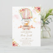 熱気球ベビーシャワージャングル動物ガール 招待状 (スタンド正面)