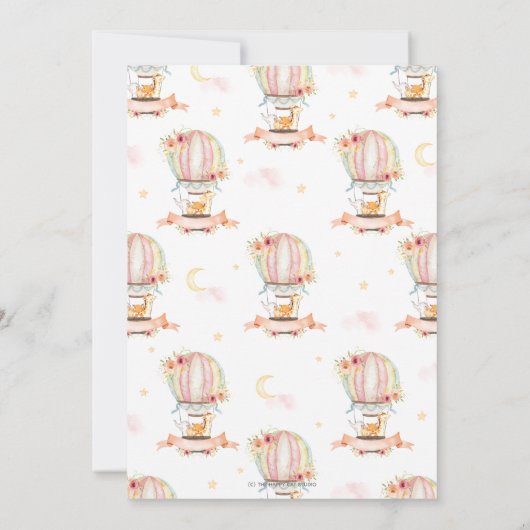 熱気球ベビーシャワージャングル動物ガール 招待状 (裏面)