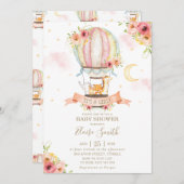 熱気球ベビーシャワージャングル動物ガール 招待状 (正面/裏面)