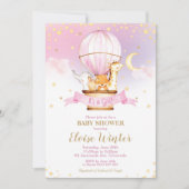 熱気球ベビーシャワージャングル動物ガール 招待状 (正面)