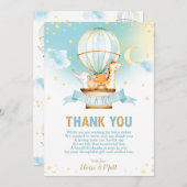 熱気球ベビーシャワージャングル動物ボーイ サンキューカード (正面/裏面)