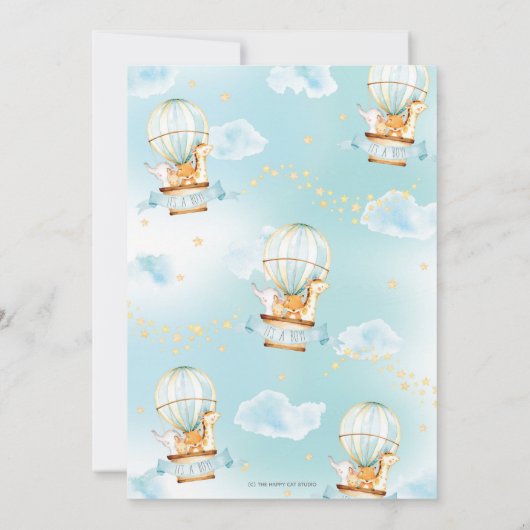 熱気球ベビーシャワージャングル動物ボーイ 招待状 (裏面)