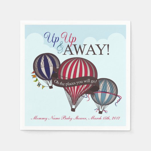熱気球ベビーシャワーナプキン スタンダードカクテルナプキン (正面)
