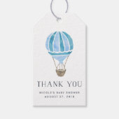 熱気球ベビーシャワーメッセージカード |青 ギフトタグ (正面)
