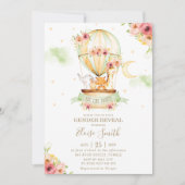 熱気球ベビーシャワー動物の性別を明らかにする 招待状 (正面)