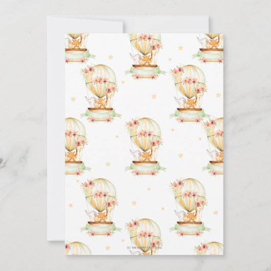 熱気球ベビーシャワー動物の性別を明らかにする 招待状 (裏面)