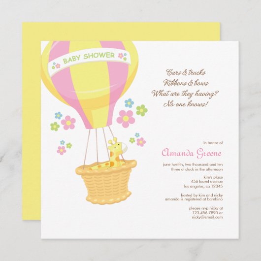 熱気球ベビーシャワー招待状カード 招待状 (正面/裏面)