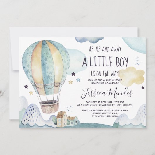 熱気球ベビーシャワー招待状 招待状 (正面)