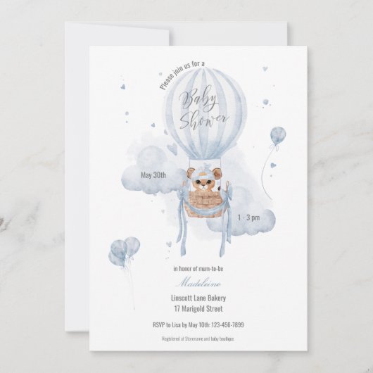 熱気球ベビーシャワー招待状 招待状 (正面)