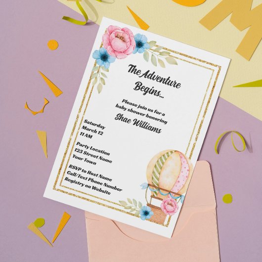 熱気球ベビーシャワー招待状 招待状