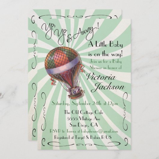 熱気球ベビーシャワー招待状 招待状 (正面/裏面)