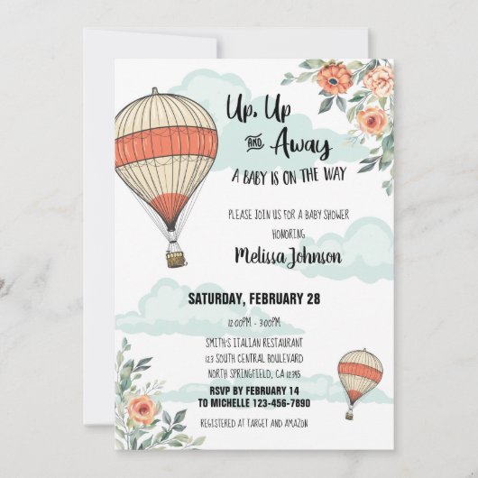 熱気球ベビーシャワー招待状 招待状 (正面)