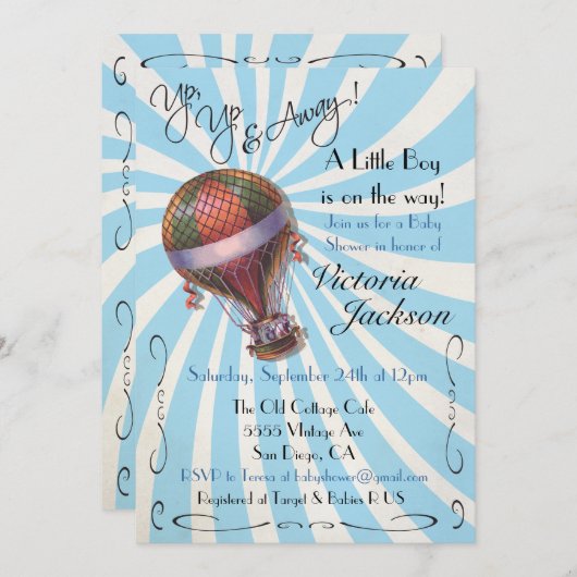 熱気球ベビーシャワー招待状 招待状 (正面/裏面)