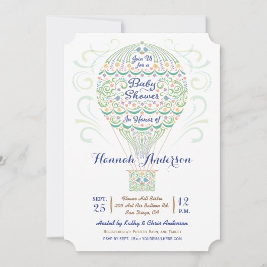 熱気球ベビーシャ男女兼用ワー 招待状 (正面)