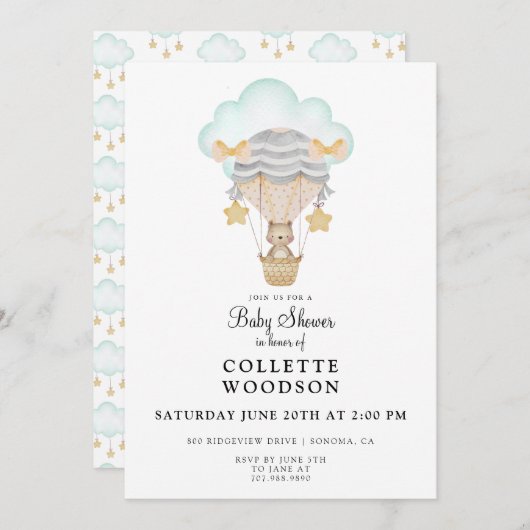 熱気球ベビーベイビーシャワー招待状 招待状 (正面/裏面)