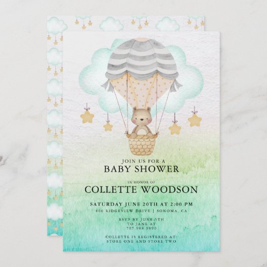 熱気球ベビーベイビーシャワー招待状 招待状 (正面/裏面)