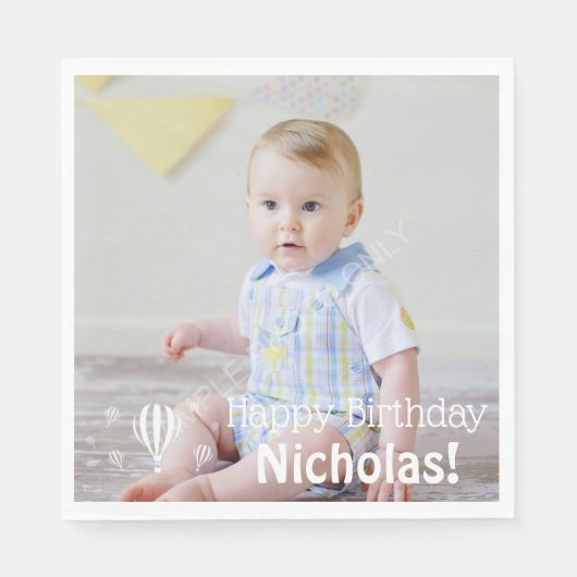 熱気球ベビー初の誕生日写真 スタンダードランチョンナプキン (正面)