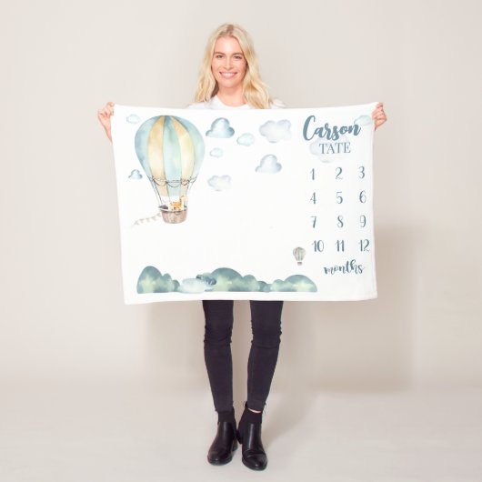 熱気球マイルストーンブランケットボーイパーソナライズされた フリースブランケット (インサイチュ)