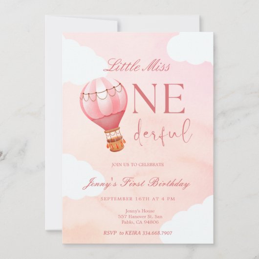 熱気球リトルオ恋しく思ネダーフル1歳の誕生日 招待状 (正面)