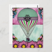 熱気球ヴィンテージフローラ葉書 ポストカード (正面/裏面)