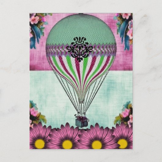 熱気球ヴィンテージフローラ葉書 ポストカード (正面)