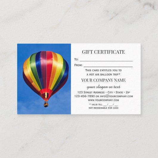 熱気球乗りギフト券テンプレート 割引カード (裏面)