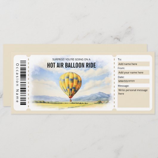 熱気球乗りギフト券テンプレート 招待状 (正面/裏面)