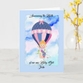 熱気球付新生児女子の誕生 カード (黄色い花)