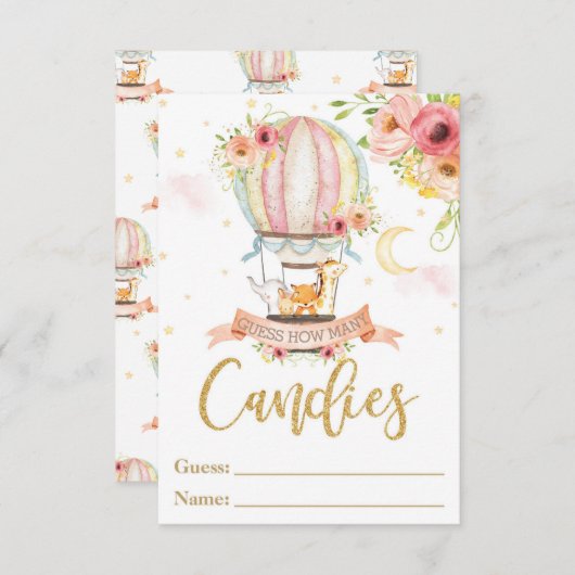 熱気球動物がお菓子の数を推測 招待状 (正面/裏面)