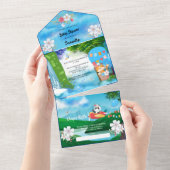 熱気球動物パイロット機少年パーティー オールインワン招待状 (貼ってはがせる)